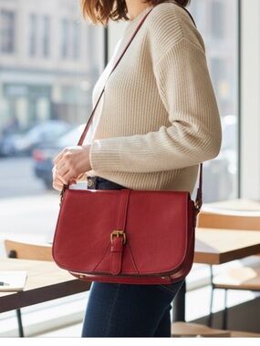 Patricia Nash Red Leather Snap Closure Saddle Bag/Cross Body.